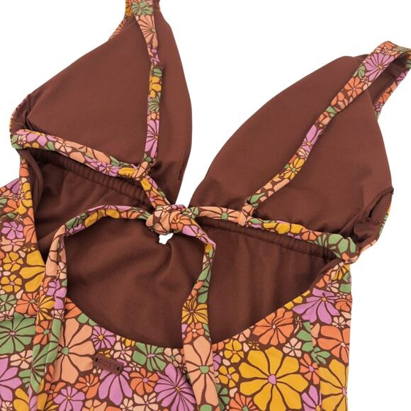 NEW Roxy All About Sol One Piece Swimsuit L Floral Plunge V Neck Hippie Retro - Picture 7 of 9